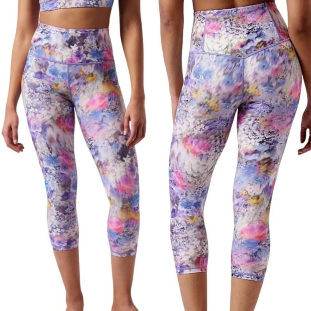 Athleta Elation Capri Leggings Renewed Bloom Chrome Cropped Activewear Medium